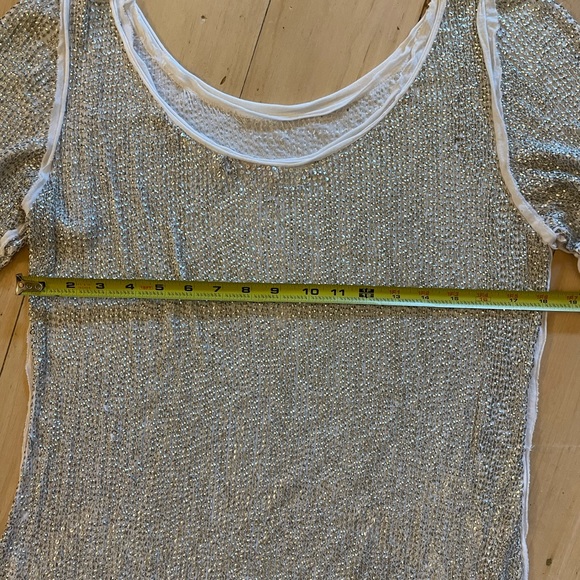 Rare Raw Edge Detail LS T Hand Sewn Antiq Slvr Tiny Sequin so SOFT w/stretch SzM - Picture 13 of 17